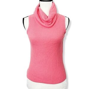Fred David Pink Acrylic Sleeveless Turtleneck Ribbed Sweater Vest Size M